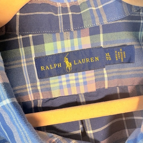 Ralph Lauren Button Down Shirt Mens XL Blue Pink Madras Plaid Pony Logo‎ - Picture 4 of 8